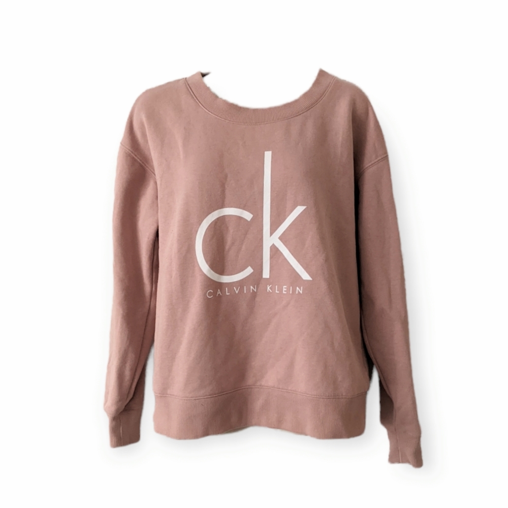LAST CHANCE Calvin Klein Pullover Logo Blush Dusty Rose Pink Sweatshirt Small